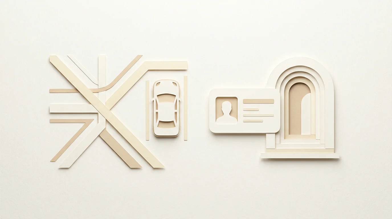 Conceptuele illustratie van route, parkeren en toegangscheck voor een casinobezoek
